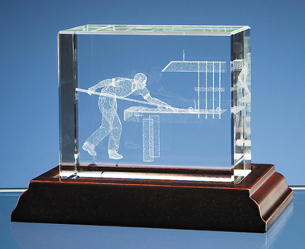 Large image for Snooker Player in 3D Optical Crystal Block